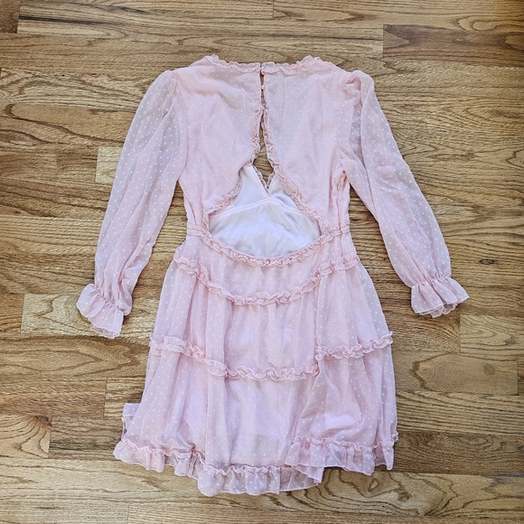 Pink Mini Dress Size Large No Brand Tag Tulle Polka Dot Open Back Ruffle Tiered - Picture 6 of 7